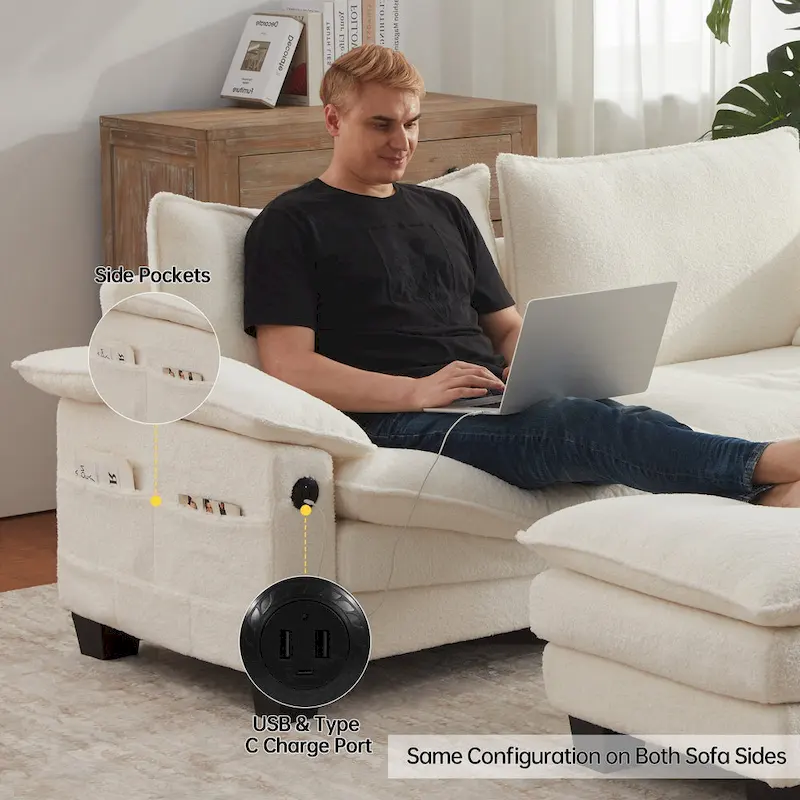 Modular Sectional Sofa with Ottoman and Deep Seat Sleeper