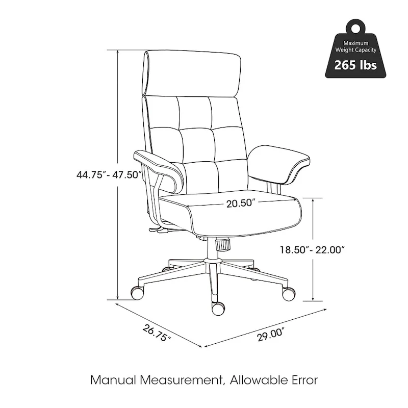 Ergonomic High-Back Office Chair with PU Leather, 360° Swivel, Height Adjustable, Tufted Design