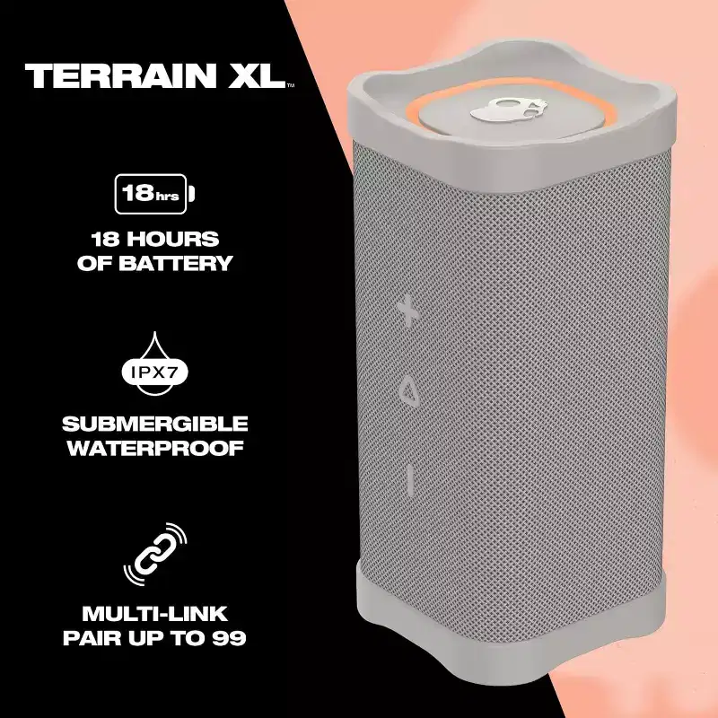 Skullcandy Terrain XL Wireless Bluetooth Speaker - IPX7 Waterproof Portable Speaker, 18 Hour Battery, Nylon Wrist Wrap, True Wireless Stereo, Bone