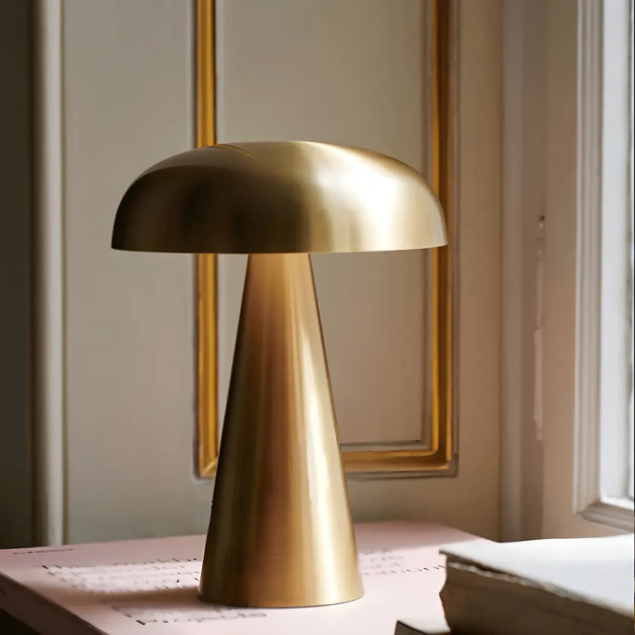 Contemporary Brass Table Lamp Rechargeable Power for Home