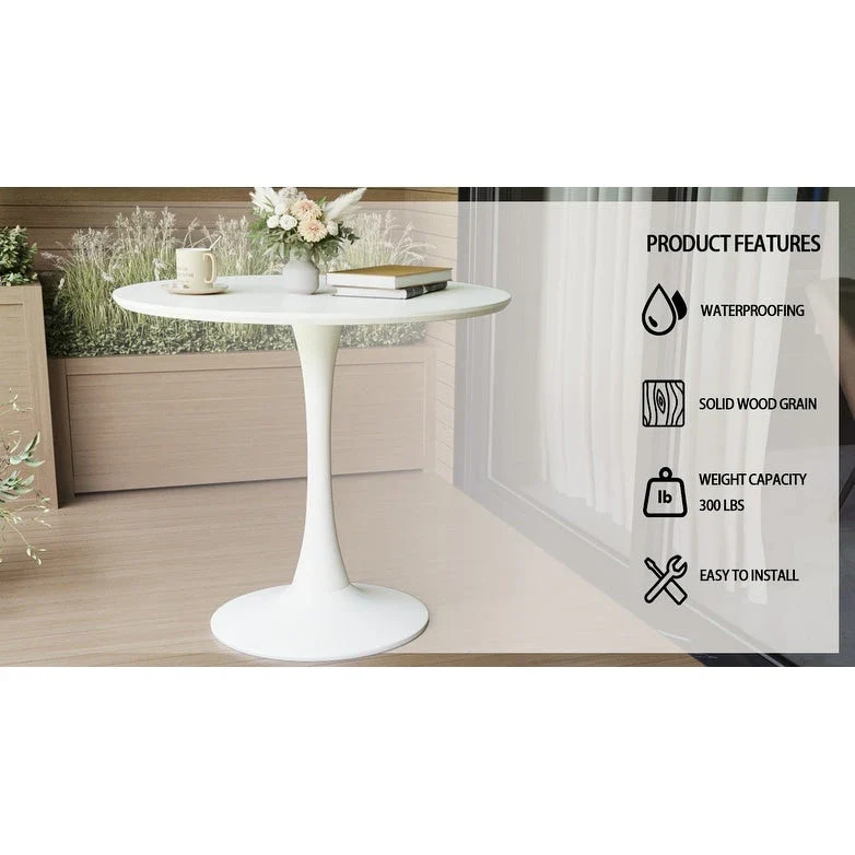 Modern 3-Piece Dining Set with Round Table & 2 High Back C-shaped Tube Chairs