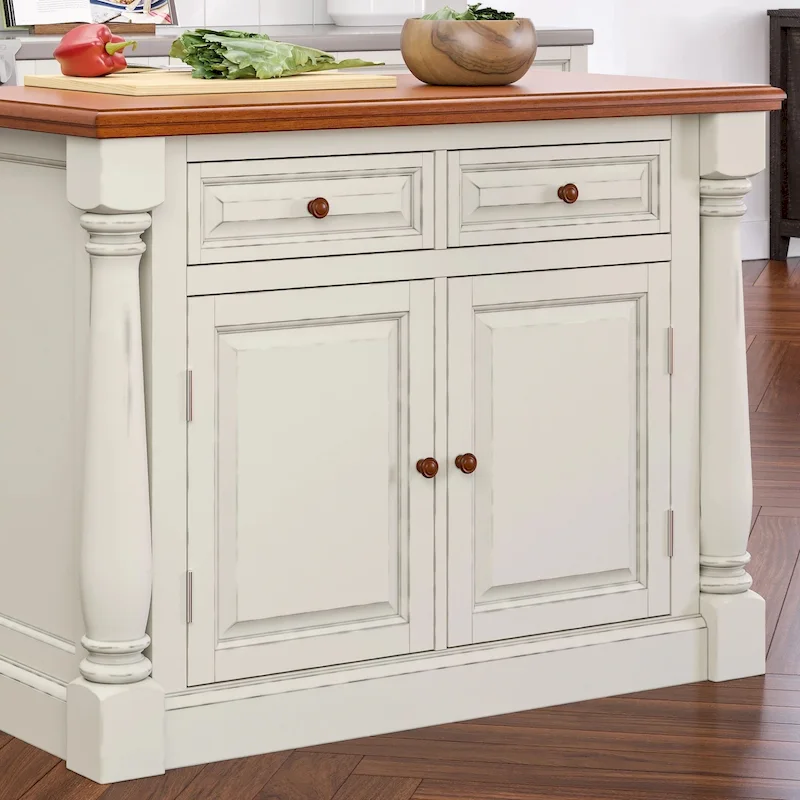 Homestyles Monarch 3-Piece Off-White Wood Kitchen Island Set with Drop Leaf Wood Top - 48' x 25' x 36'