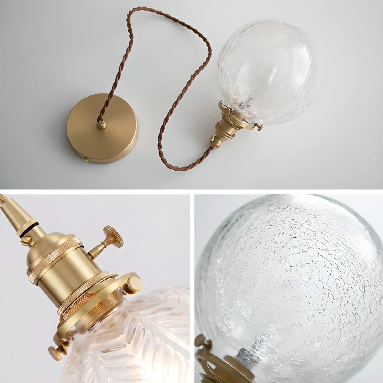 Modern Adjustable Gold Crakle Glass Globe Pendant Light