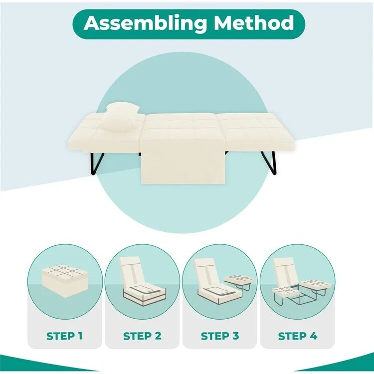 Sleeper Chair Bed, 4 In 1 Multi-Function Convertible Ottoman Bed, Breathable Linen Bed Chair, Convertible Sofa Bed