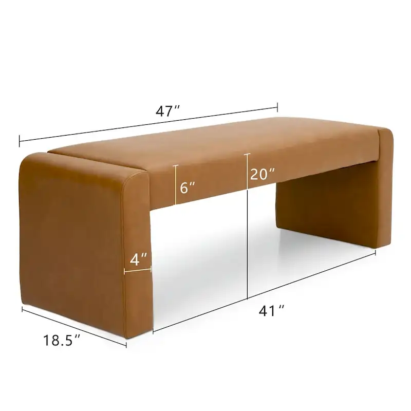 Tan Faux Leather Waterfall Bench - 47 Inch - Seats 2-3
