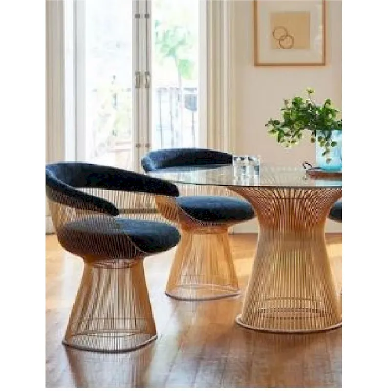 Modern Dining Chair with Stainless Steel Frame and Wool-Blend Upholstery