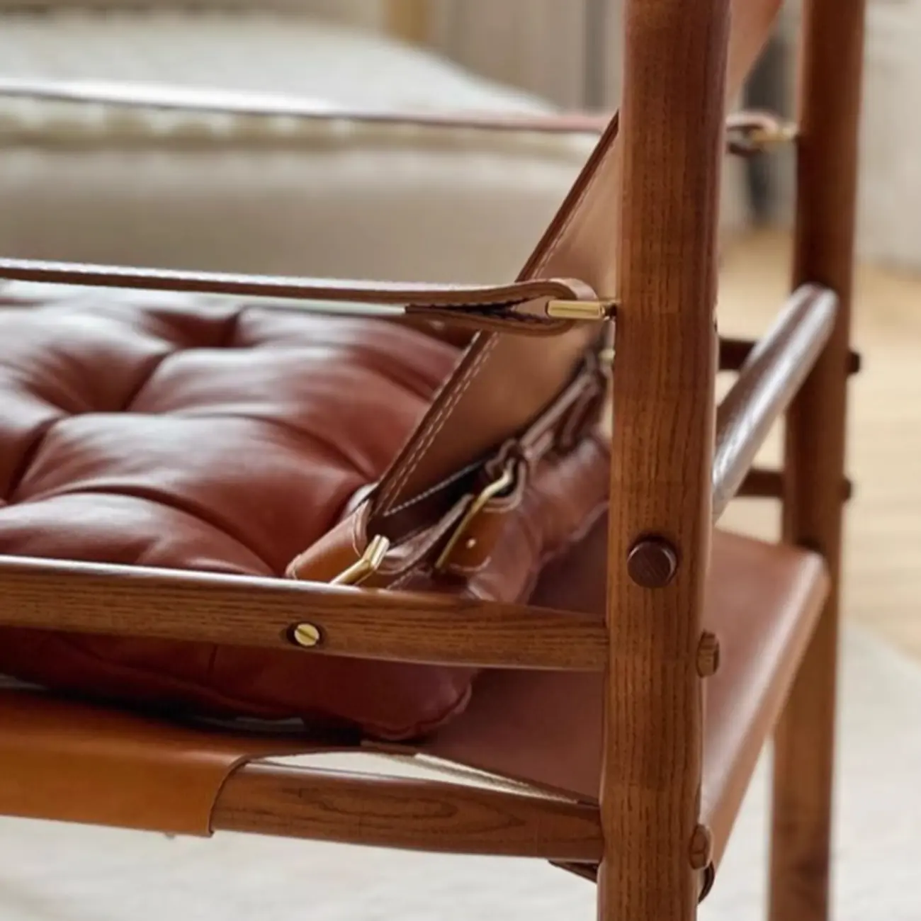 Mid-Century Modern Arm Chair Saddle Leather Living Room