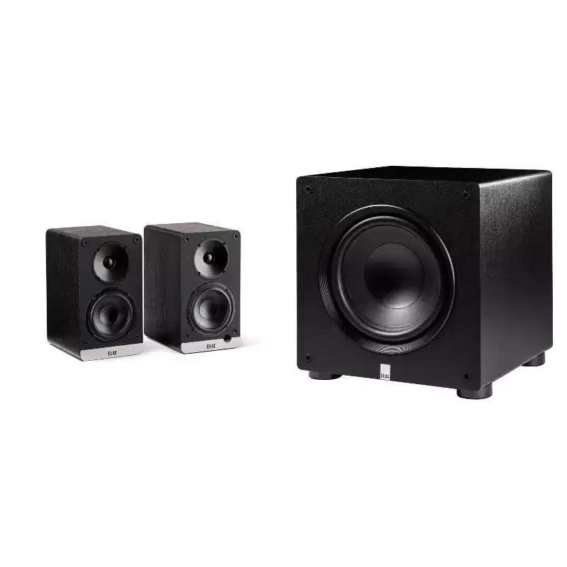 Elac DCB41-BK - Debut ConneX 4.5 Powered Speakers - Black, Pair and Elac PS350-BK - Varro Premium 12 350 Watt Powered Subwoofer with Auto-EQ