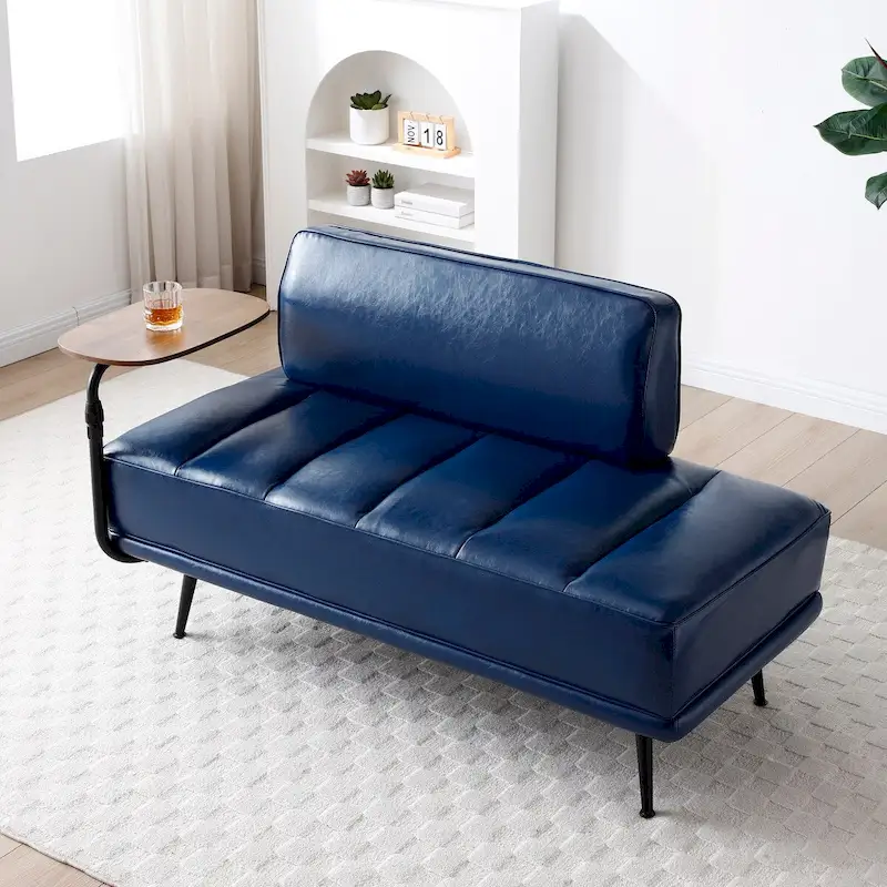 56.3-Inch Faux Leather Upholstered End-of-Bed Bench – Blue/Green/Grey, Wide Bedroom Bench