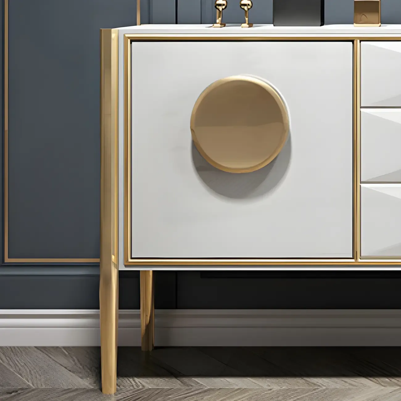 Modern Glossy Wooden Buffet Table with Drawers & Cabinets