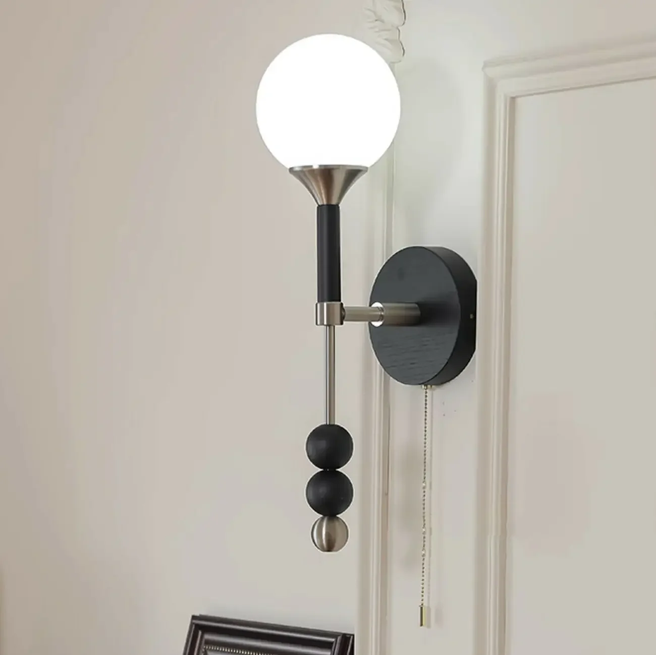 Modern Black Globe Vanity Light with White Glass Shade