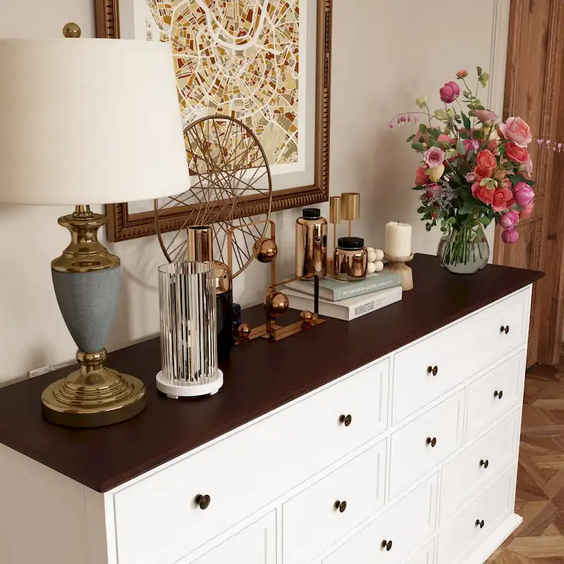 Brown & White 12-Drawer Dresser, Single