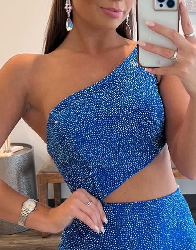  One Shoulder Royal Blue Prom Dress with Split