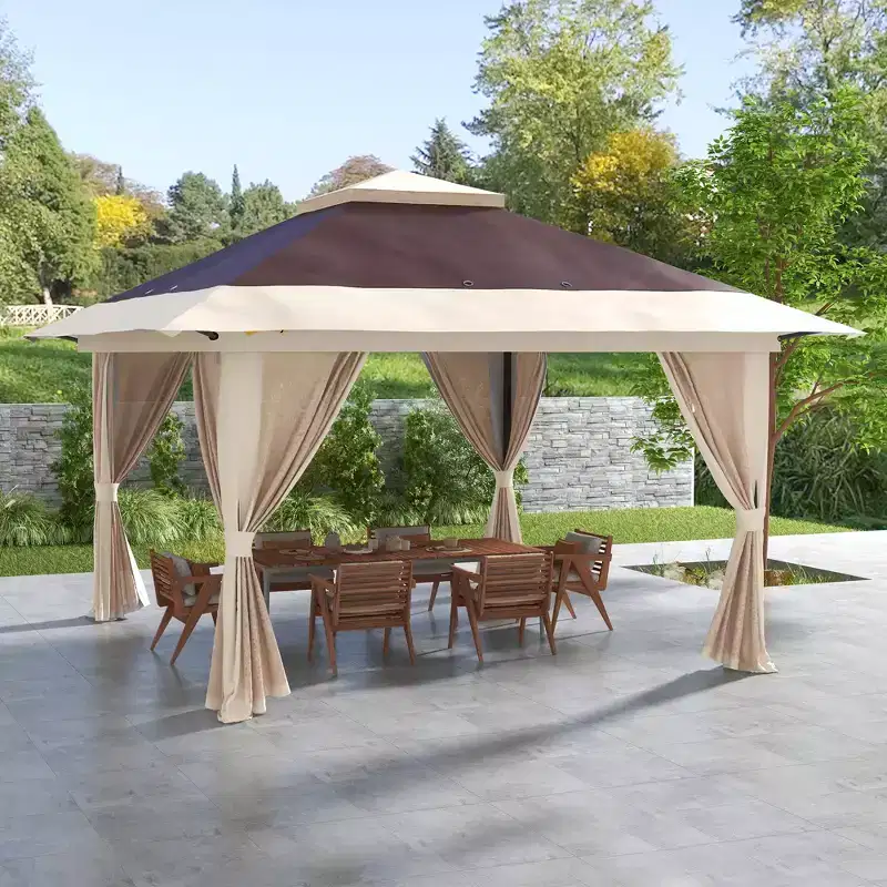 Outsunny 13' x 13' Pop Up Canopy, Gazebo Tent with Netting, Weight Bags, Adjustable Height & Wheeled Carry Bag