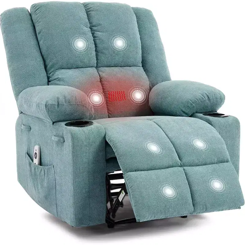 Oversized Massage Recliner Chair, Single Sofa, Side Pocket,2 Cup Holders, Ergonomic Overstuffed Breathable Fabric Reclining Chair, for Living Room