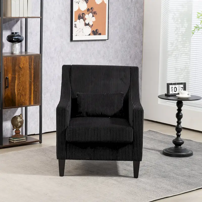 Black Modern 26.8 Arm Chair with Rubber Wood Legs
