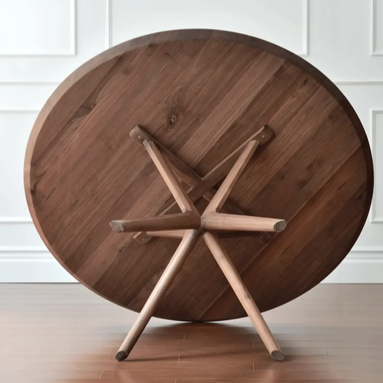 Modern Brown Solid Wood Round Dining Table