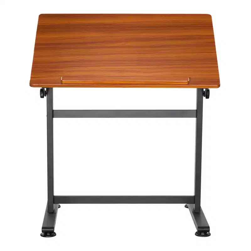 VEVOR Drafting Table, Adjustable 090 Tilt Drawing Desk, Portable Artist Table with Black H-Frame and Brown Desktop, Black&Brown