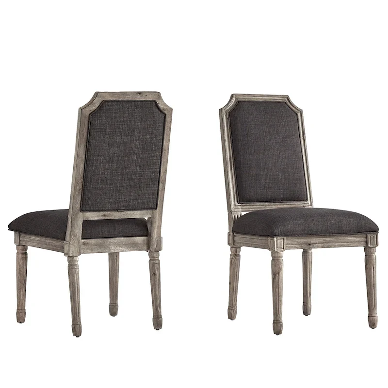 Arched-Back Linen and Solid Wood Dining Chairs (Set of 2)