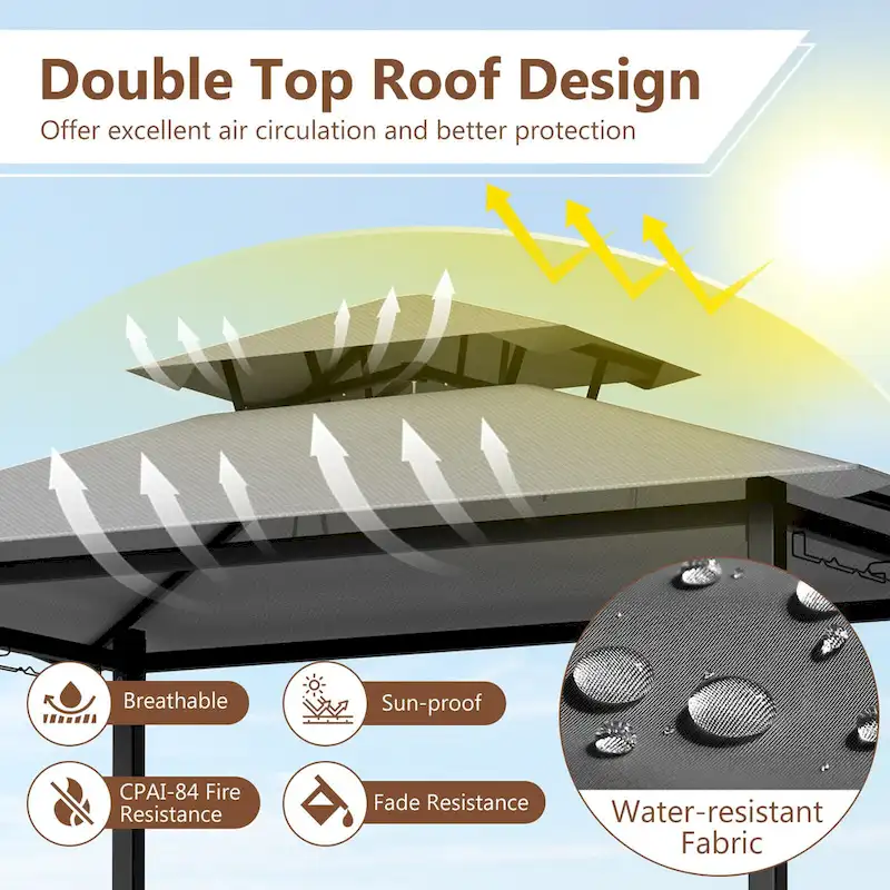 Costway 6.5 x 4 x 8 FT Grill Gazebo Set with 2 Bar Stools, Tempered - See Details