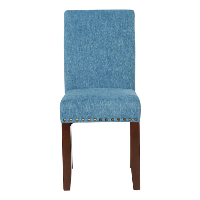 Brown Faux Leather Parsons Dining Chair with Nailhead Trim, 1-Person