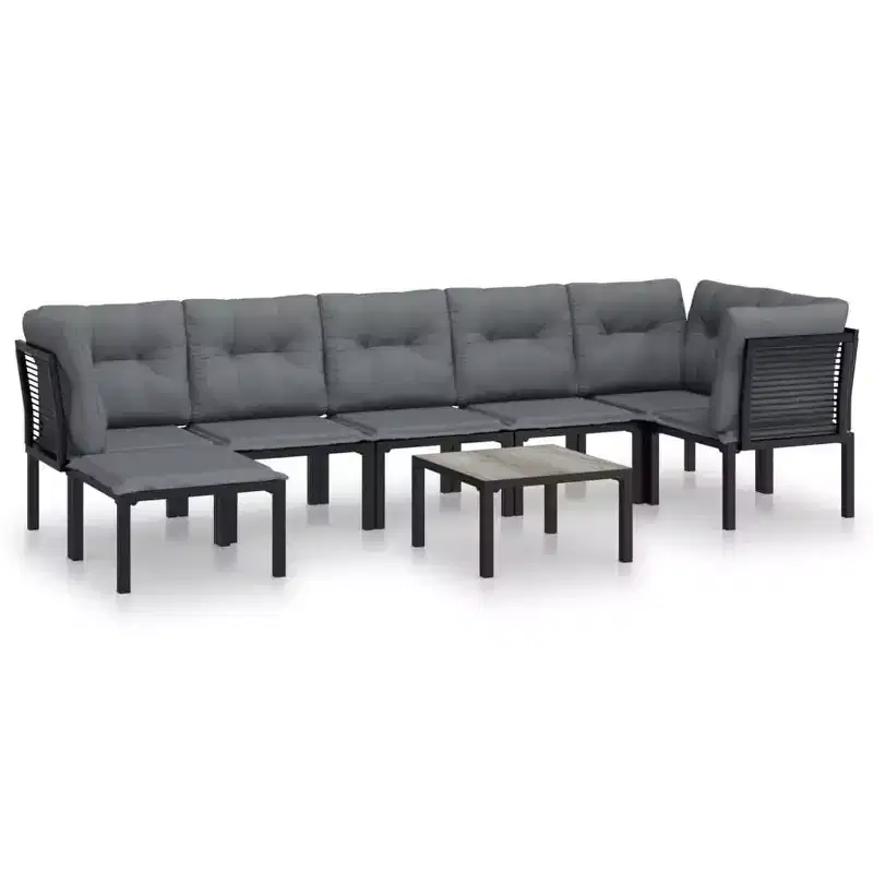 vidaXL 8 Piece Patio Lounge Set Black and Gray Poly Rattan