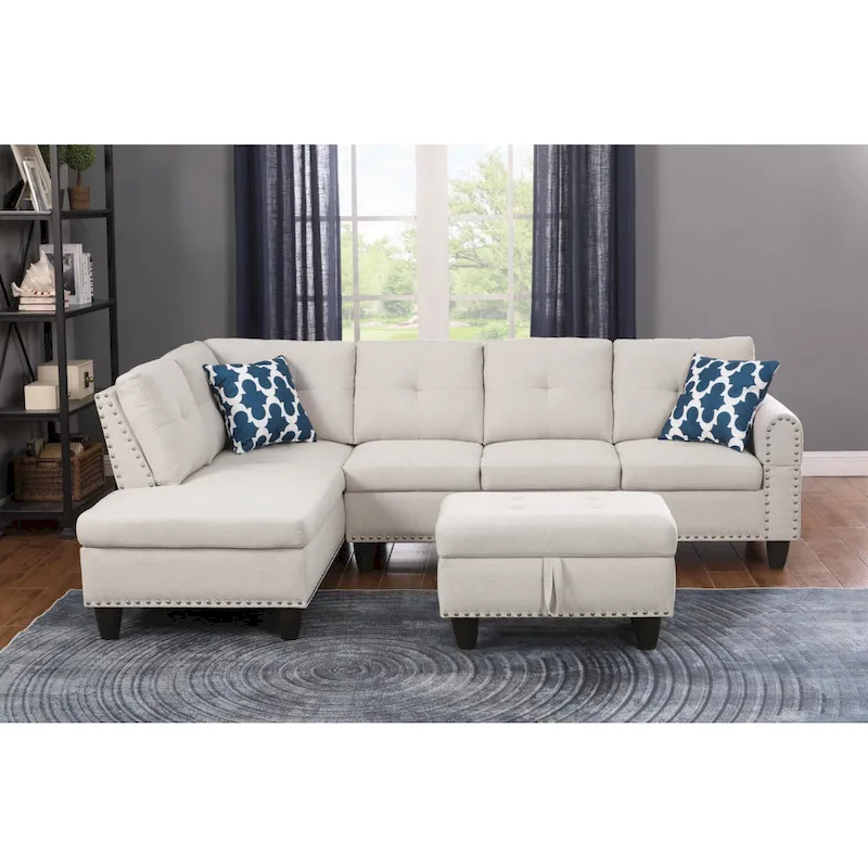Alger 98  Wide Left Hand Facing Sofa & Chaise with Ottoman