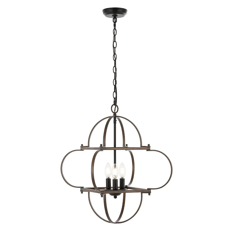 SAFAVIEH Lighting Kleoniki 24  Traditional Pendant (3-Bulb) - 24  W x 24  D x 87  H - Black/Brown - 24Wx24Dx87H