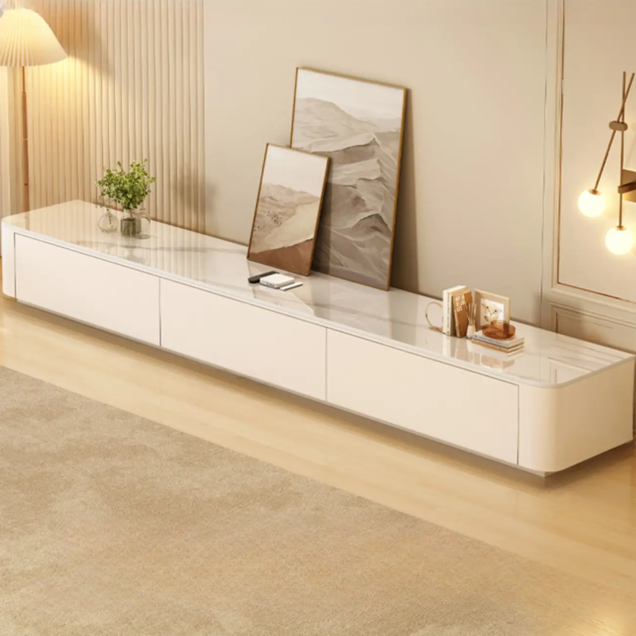 Modern Wooden TV Stand with Drawers and Cable Management