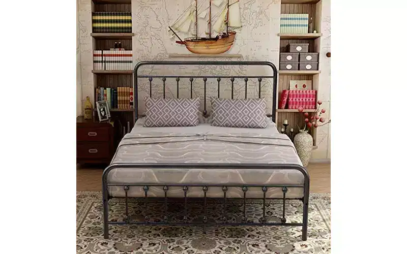 MAYEERTY Queen Size Metal Platform Bed Frame with Headboard & Footboard, Steel Slat Support No Box Spring Needed