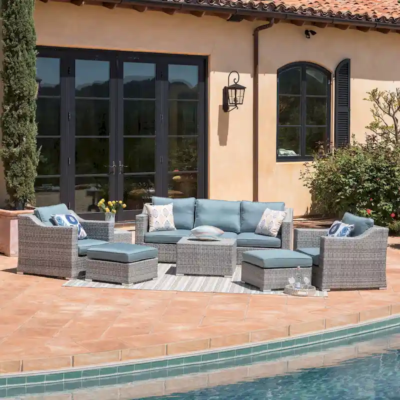 Corvus Martinka 9-piece Cushioned Wicker Patio Chat Set