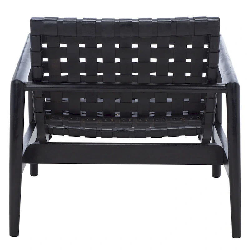 Natural Wood Leather Woven Accent Chair - Single Seat