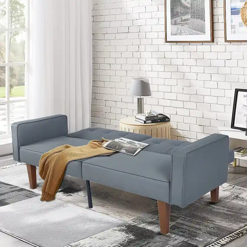 68 in. Soft Convertible Sofa Bed with Adjustable Backrest and Solid Wood Legs