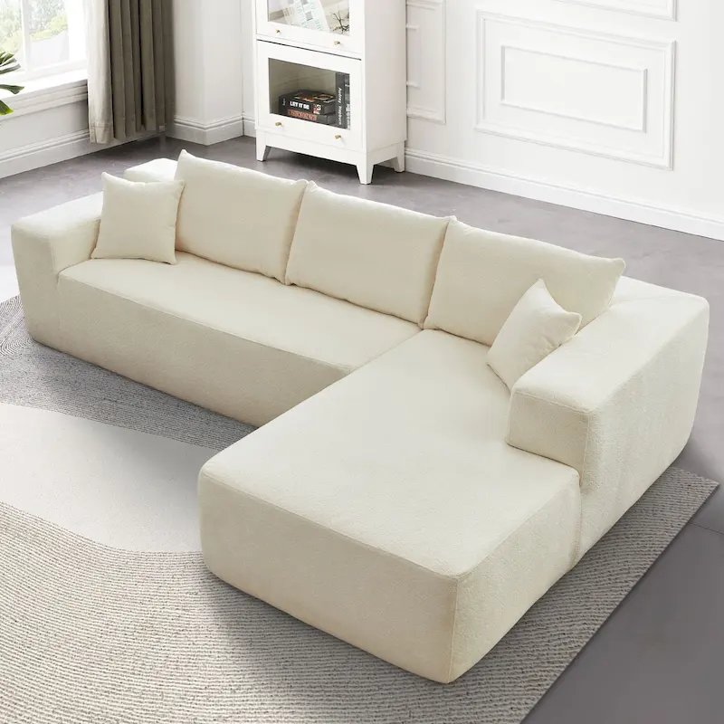 HOOOWOOO Modern Upholstery Chaise Sofa with Pillows for Living Room