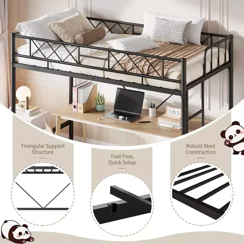 Twin Over Full Heavy Duty Metal Bunk Bed, Sturdy Quiet Construction with Ladder & Guardrails, Space-Saving Design, No Box Spring Required