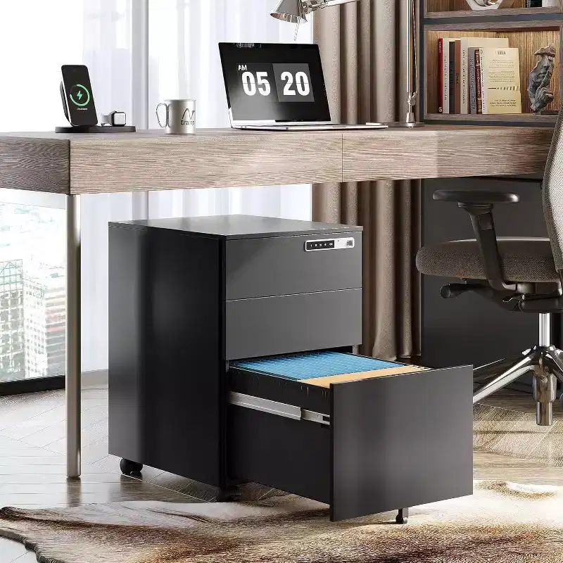 3-Drawer Mobile File Cabinet with Smart Lock, Pre-Assembled Steel Pedestal Under Desk