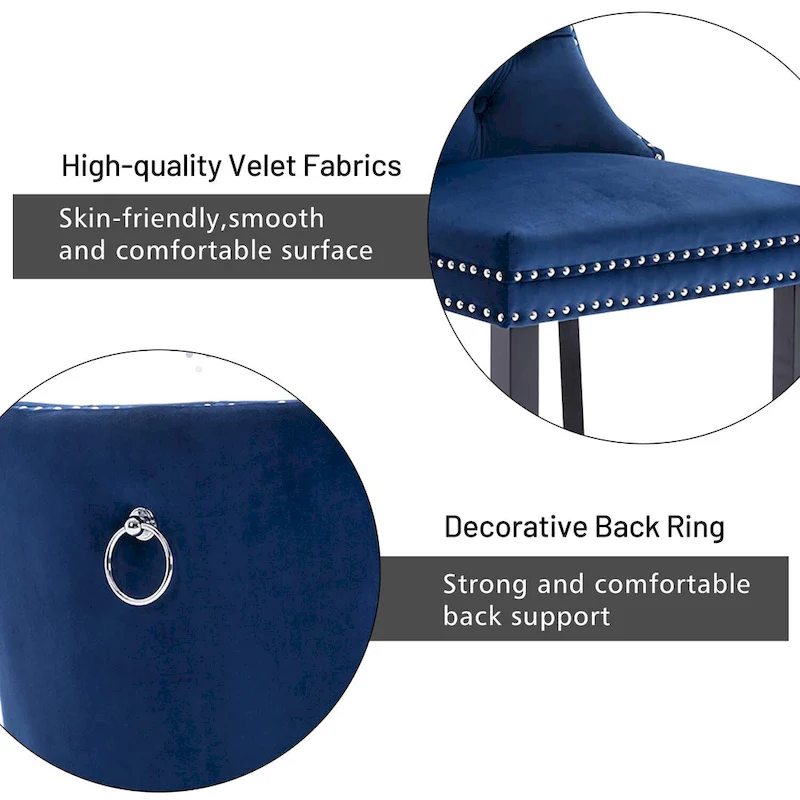 Set of 2 Velvet Dining Chairs,Tufted Solid Wood Armless Chairs Accent Chair with Nailhead Trim and Back Ring Pull