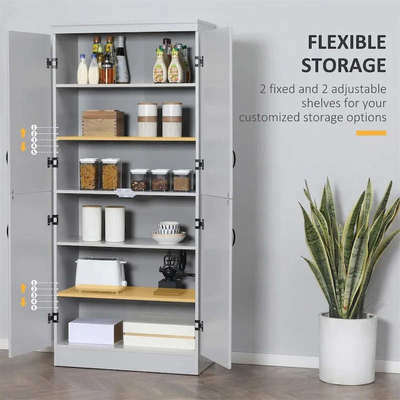 Freestanding Kitchen Pantry, 6-tier Shelving with 2 Adjustable Shelves