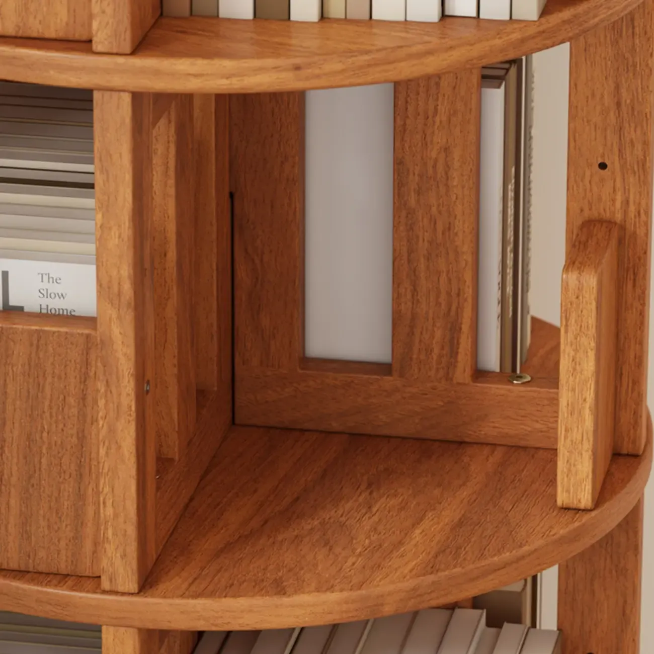 Cylindrical Movable 360° Rotating Wooden Bookshelf with Drawer