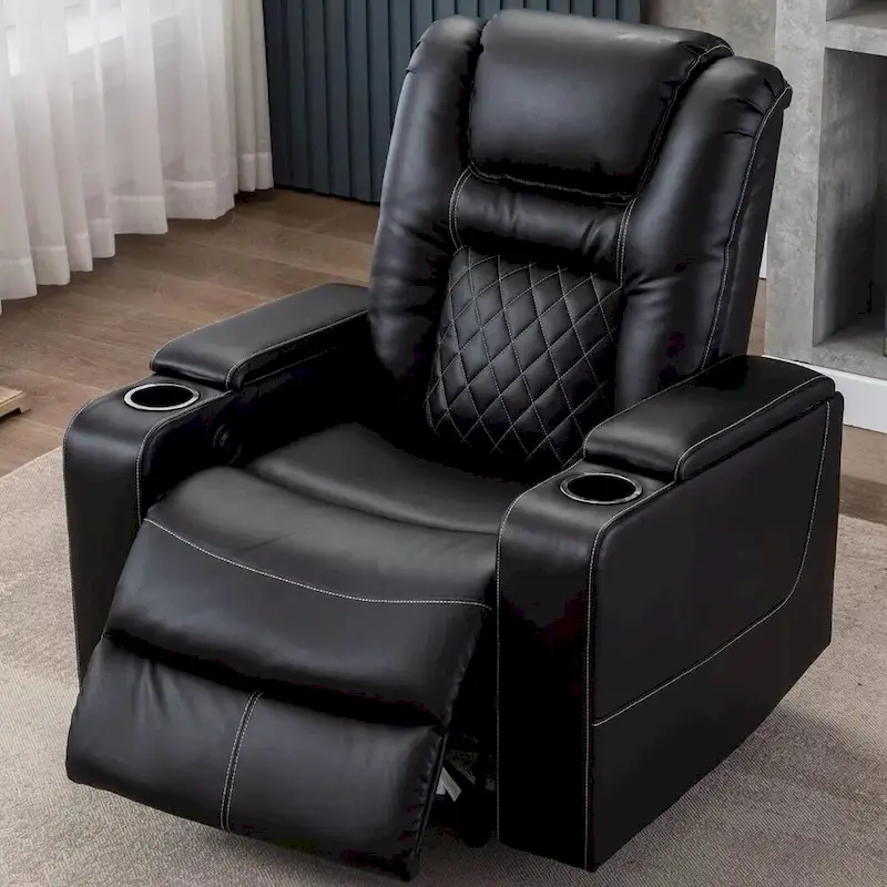 Black / Brown Electric Power Recliner Chair with Cup Holders & USB Ports – Home Theater Style, 1 Person Use
