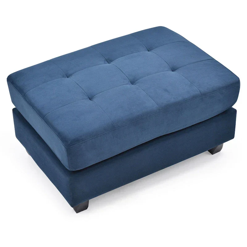 Rectangular Button-Tufted Microsuede Ottoman