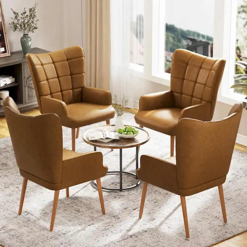 High-back Tufted Accent Chair Set of 2 Cream/ Brown/ Taupe