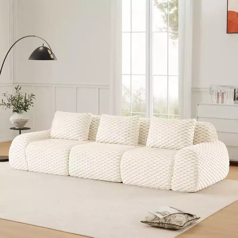 114 Modular Sectional Sofa Flannelette 3-Seater Deep Seat Buckle No Assembly Cream