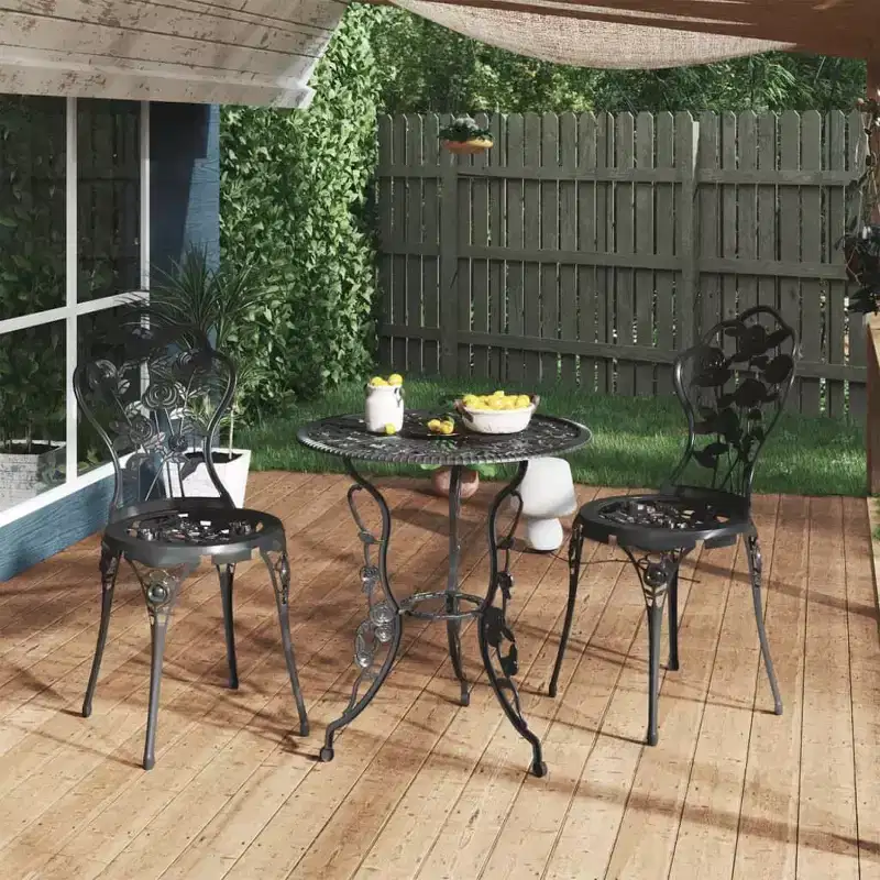 vidaXL Patio Bistro Set 3 Piece Outdoor Garden Table and Chair Cast Aluminum