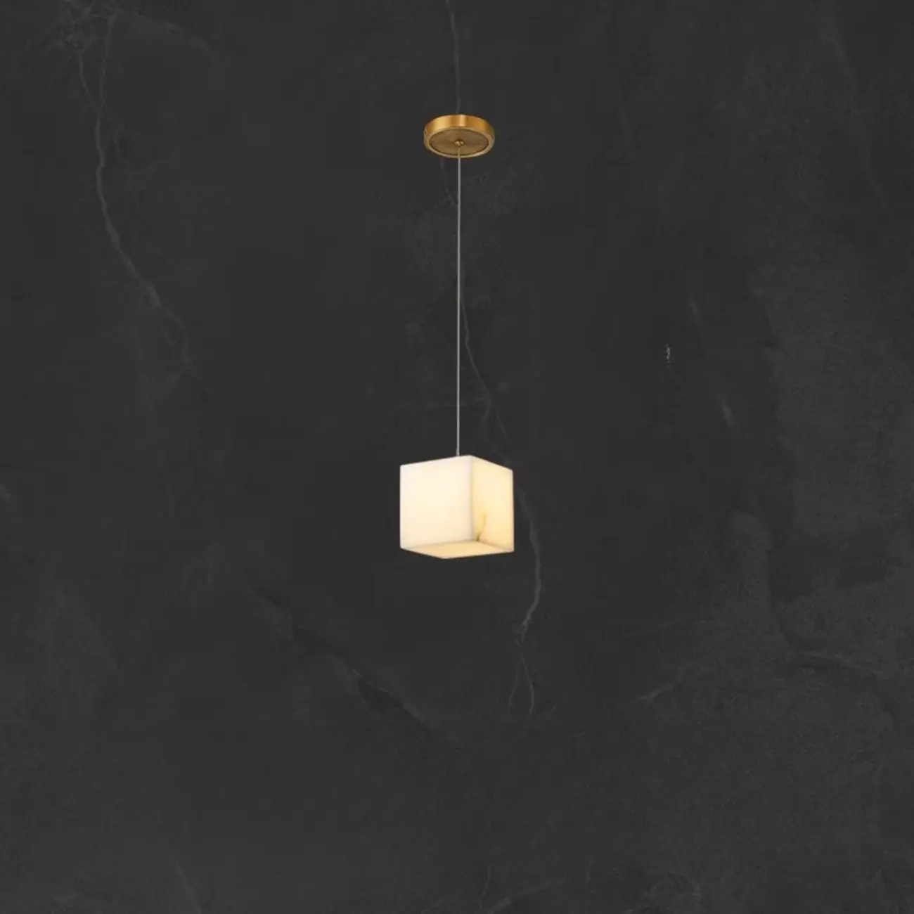 1-Light Gold Stone Square Hanging Pendant Light