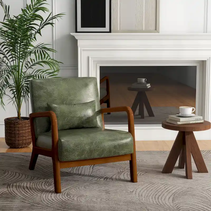 Mid Century Modern Upholstered Accent Chair with Pillow