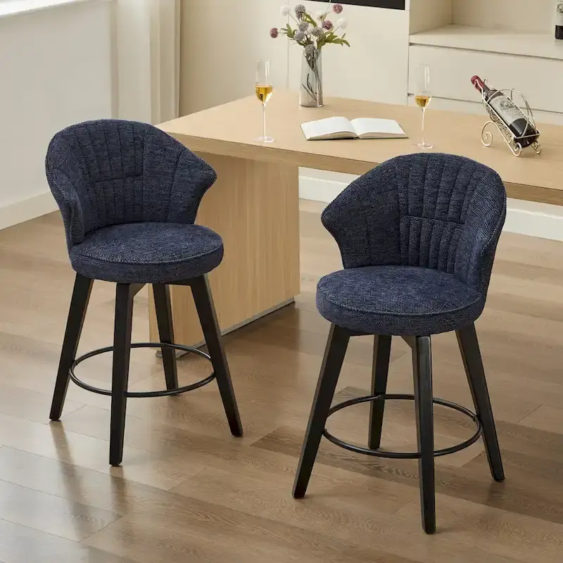 25-Inch Wing Back Swivel Counter Height Bar Stool with Chenille Upholstery