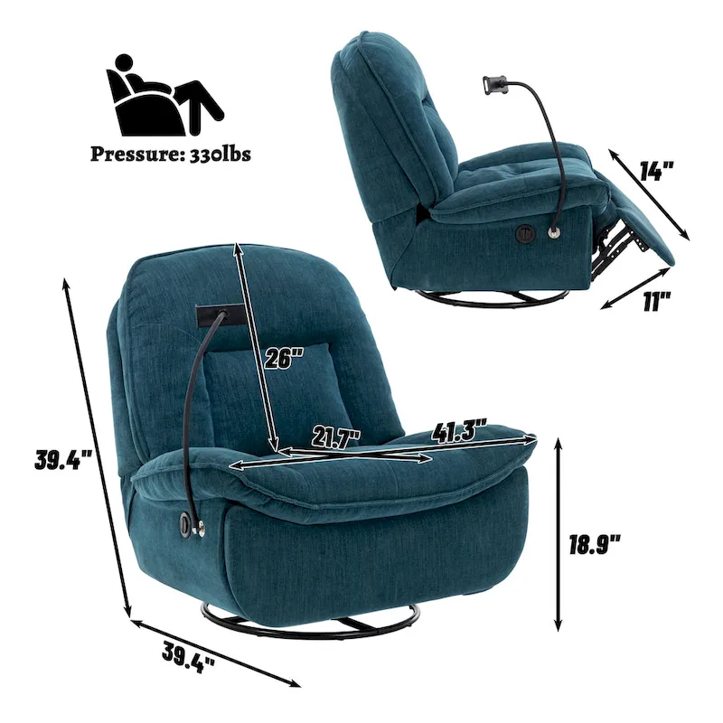 Adjustable Swivel Chenille Recliner with Phone Holder
