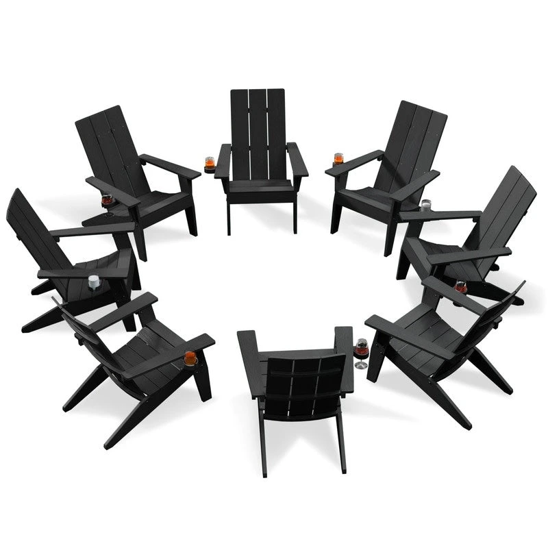 WINSOON All Weather HIPS Outdoor Adirondack Chairs with Cup-Holder Set of 8