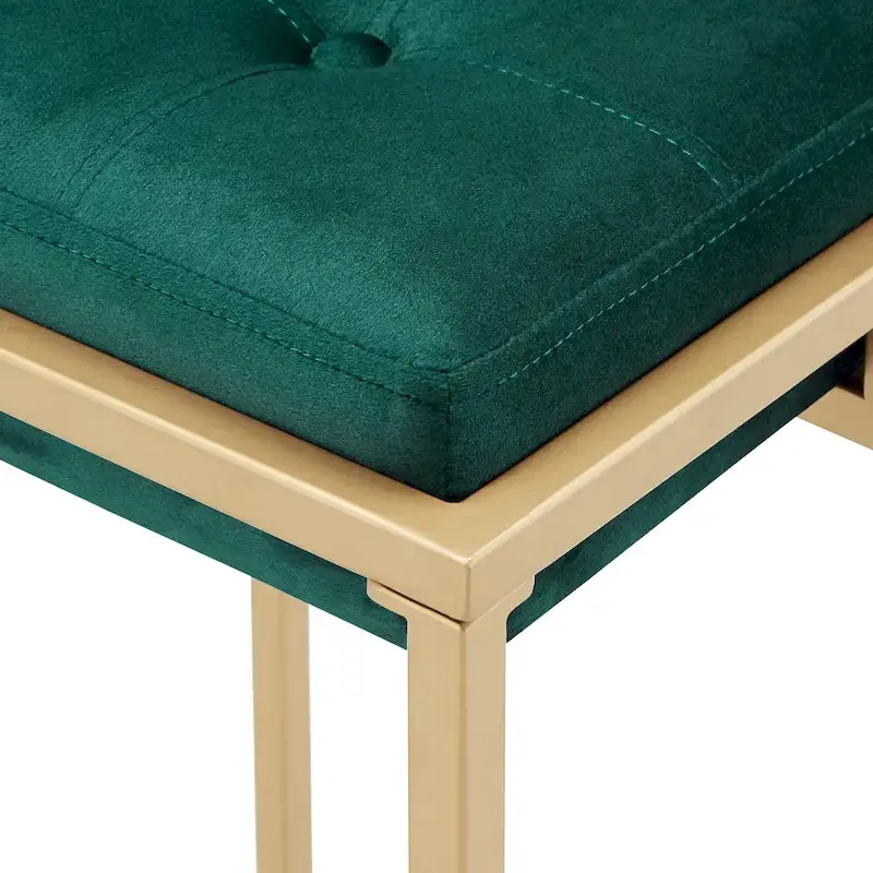 Backless Velvet Button-Tufted Bar Stool with Gold Metal Base & Footrest – Beige / Blue / Green, Counter / Bar Height